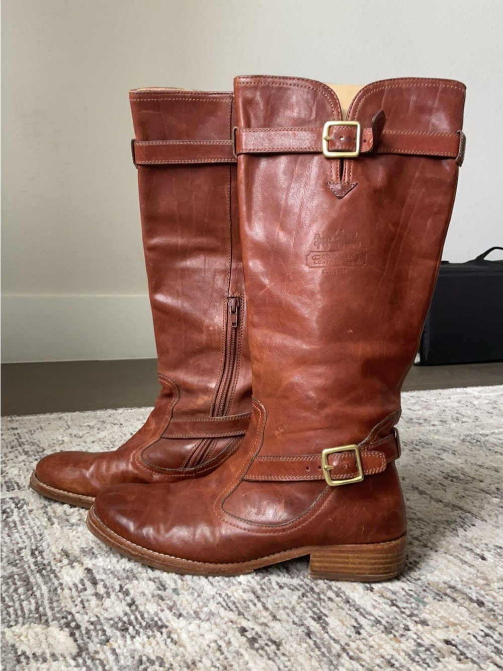✨🤎✨Coach Brown Leather Mid-Calf Heeled Riding Boots